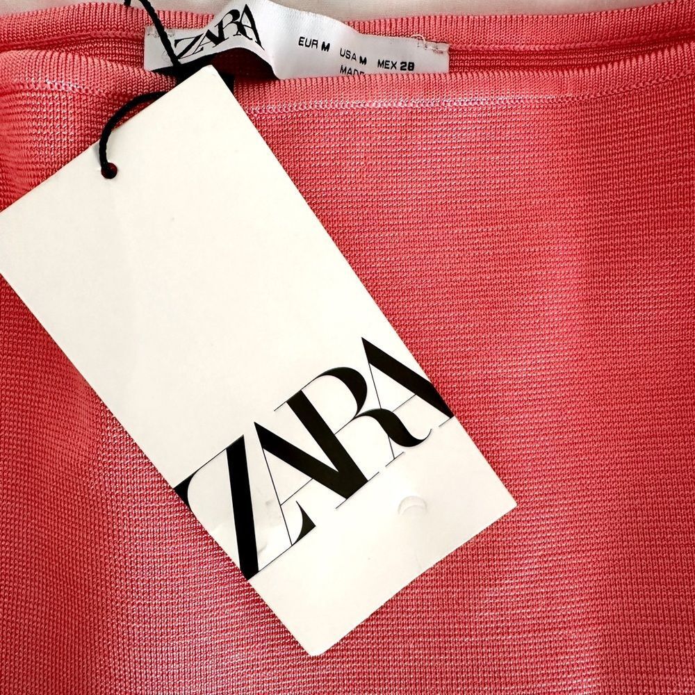 ZARA Top Pink Organza Sleeve Shirt Combination Crop Top Size M • NEW WITH TAGS • - Picture 13 of 15